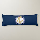 Central Golden Anchor Navy Blue Nautical Lichaamskussen (Achterkant)