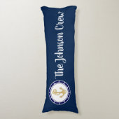 Central Golden Anchor Navy Blue Nautical Lichaamskussen (Voorkant Verticaal)