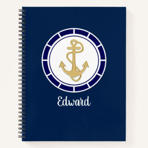 Central Golden Anchor Navy Blue Nautical Notitieboek