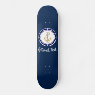 Central Golden Anchor Navy Blue Nautical Persoonlijk Skateboard