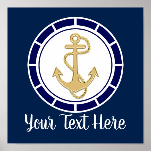 Central Golden Anchor Navy Blue Nautical Poster (Voorkant)