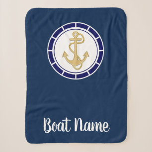 Central Golden Anchor Navy Blue Nautical Sherpa Deken