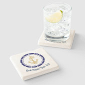 Central Golden Anchor Navy Blue Nautical Stenen Onderzetter (Zijkant)