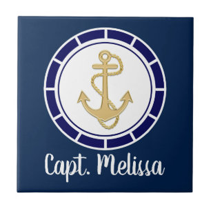 Central Golden Anchor Navy Blue Nautical Tegeltje