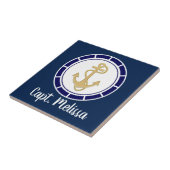 Central Golden Anchor Navy Blue Nautical Tegeltje (Zijkant)