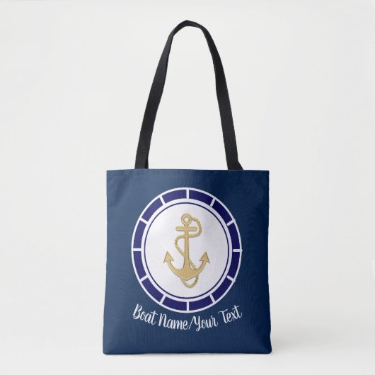 Central Golden Anchor Navy Blue Nautical Tote Bag (Voorkant)