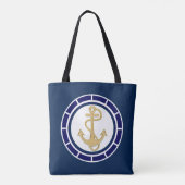 Central Golden Anchor Navy Blue Nautical Tote Bag (Achterkant)
