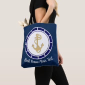 Central Golden Anchor Navy Blue Nautical Tote Bag (Dichtbij)