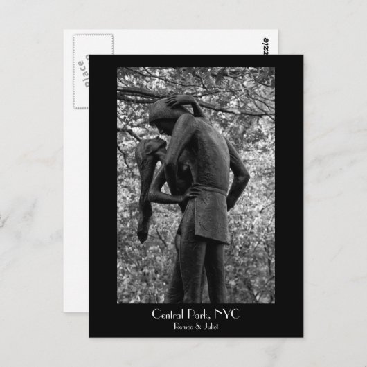 Central Park Autumn: Romeo & Juliet Statue 01 B&W Briefkaart (Voorkant / Achterkant)