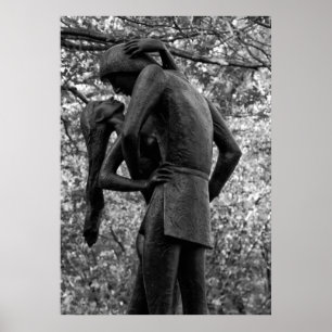 Central Park Autumn: Romeo & Juliet Statue 01 B&W Poster