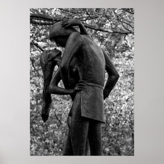 Central Park Autumn: Romeo & Juliet Statue 01 B&W Poster (Voorkant)