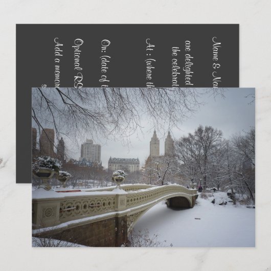 Central Park Bow Bridge - New York Winter Wedding Kaart (Voorkant / Achterkant)