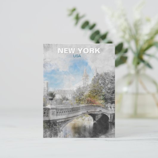 Central Park Bridge Briefkaart - Waterverf (Staand voorkant)