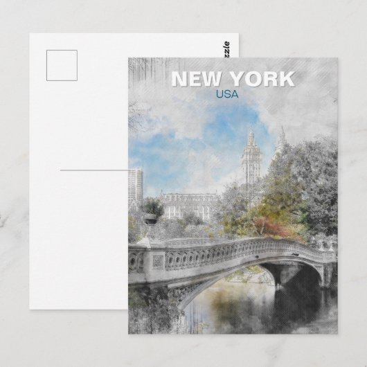Central Park Bridge Briefkaart - Waterverf (Voorkant / Achterkant)