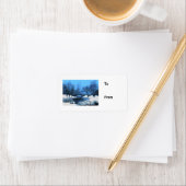 Central Park Bridge op Twilight in de sneeuw Etiket (Insitu)