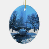 Central Park Bridge op Twilight in de sneeuw Keramisch Ornament (Rechts)