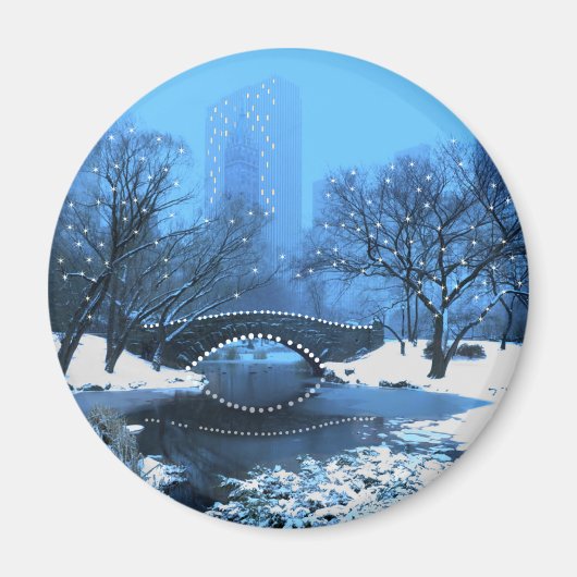 Central Park Bridge op Twilight in de sneeuw Magneet (Voorkant)