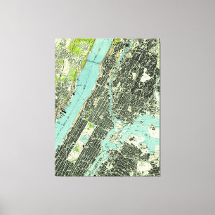 Central Park & Bronx NY Map (1947) Canvas Afdruk