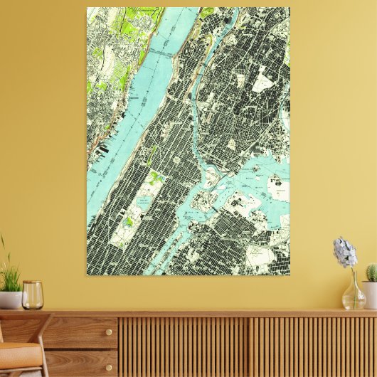 Central Park & Bronx NY Map (1947) Canvas Afdruk (Insitu (Woonkamer))