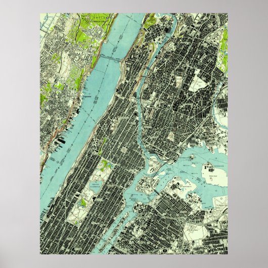  Central Park & Bronx NY Map (1947) Poster (Voorkant)