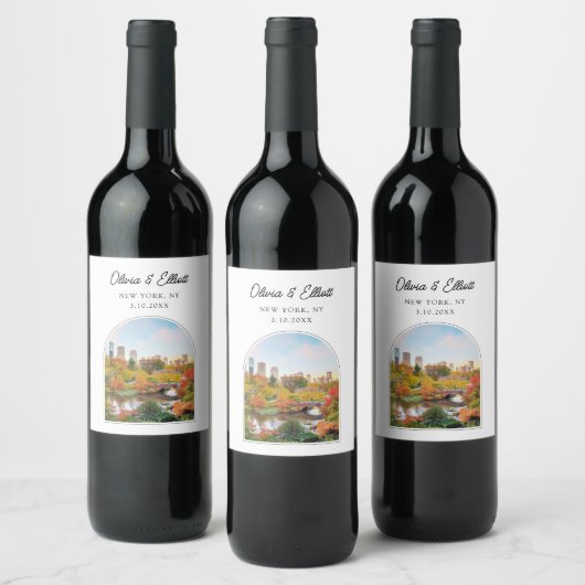 Central Park Bruiloft New York Favor Gepersonalise Wijn Etiket (Flessen)