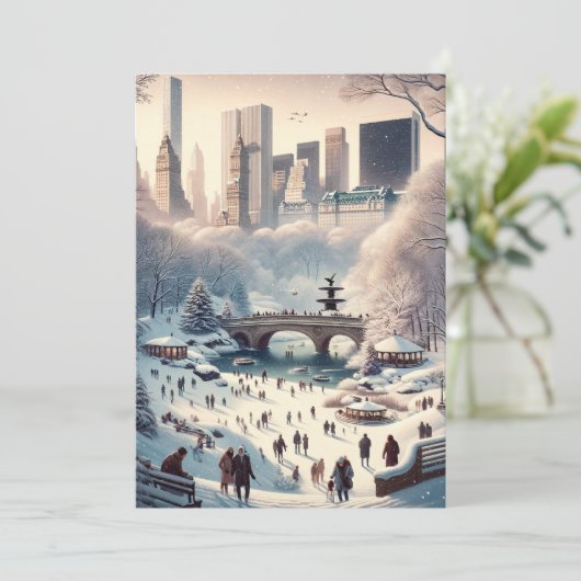 Central Park in de Sneeuw: Kerstmis in New York Feestdagenkaart (Staand voorkant)