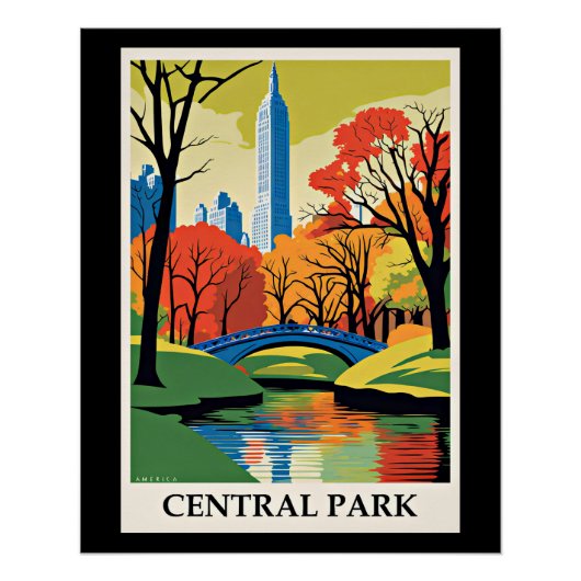 Central Park kleurrijke illustratie Perfect Poster (Voorkant)