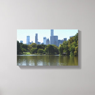 Central Park Lake New York City NYC Skyline Foto Canvas Afdruk