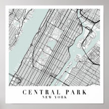 Central Park New York Blue Water Street Map