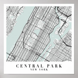 Central Park New York Blue Water Street Map Poster