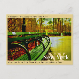 Central Park New York City Benches Green Herfst Briefkaart