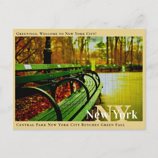 Central Park New York City Benches Green Herfst Briefkaart (Voorkant)