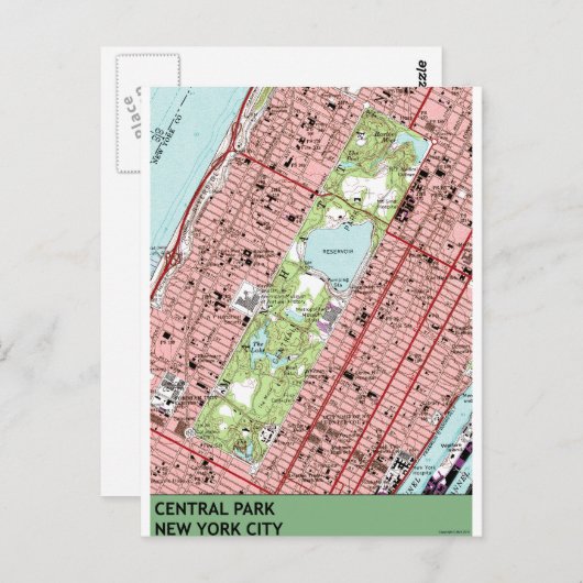 Central Park New York City  Map Briefkaart (Voorkant / Achterkant)