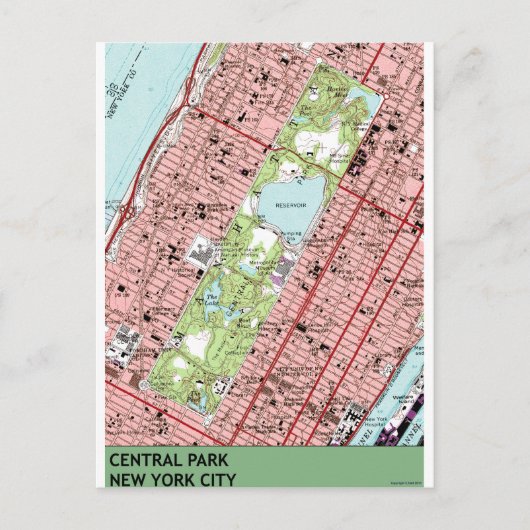 Central Park New York City  Map Briefkaart (Voorkant)