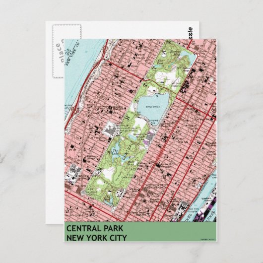 Central Park New York City Map Briefkaart (Voorkant / Achterkant)