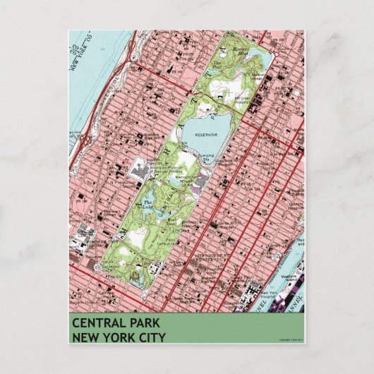 Central Park New York City Map Briefkaart (Voorkant)
