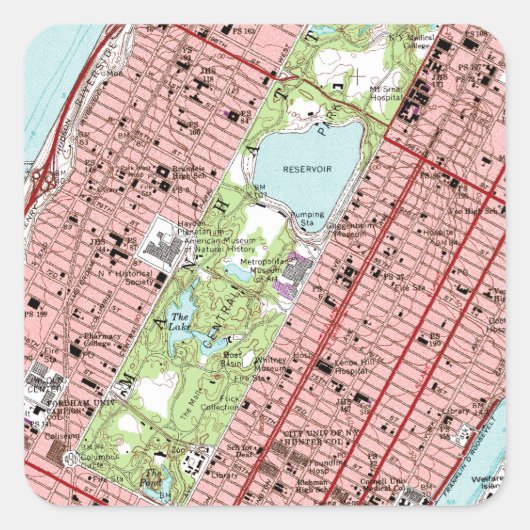 Central Park New York City  Map Vierkante Sticker (Voorkant)