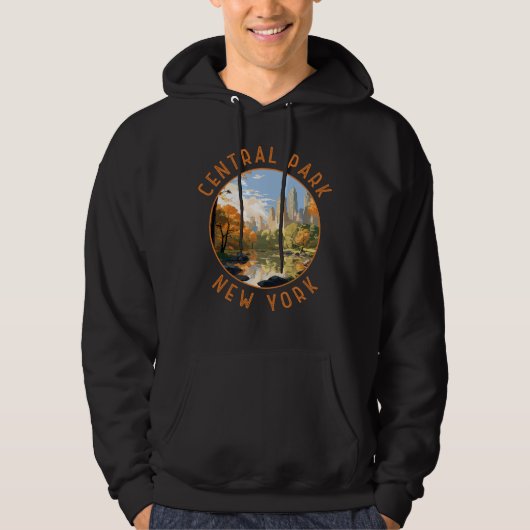 Central Park New York Retro Noodlijdende Cirkel Hoodie (Voorkant)