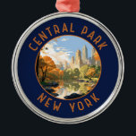Central Park New York Retro Noodlijdende Cirkel Metalen Ornament<br><div class="desc">Central Park vector kunstwerk. Central Park is een stadspark tussen de Upper West Side en de Upper East Side buurten van Manhattan in New York.</div>