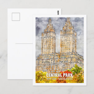 Central Park New York USA Travel Place Waterverf Briefkaart