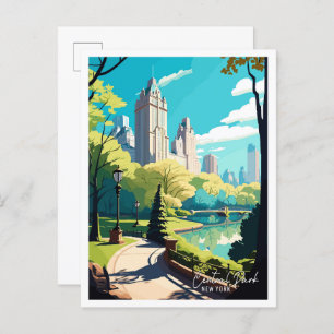 Central Park New York vintage reisillustratie Briefkaart