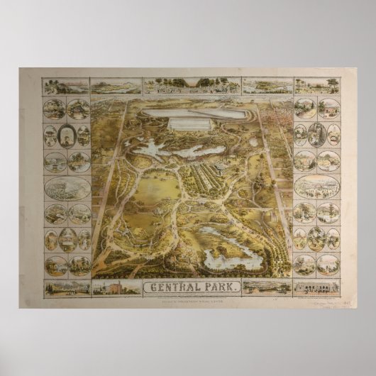  Central Park NYC Pictorial Map (1863) Poster (Voorkant)