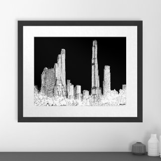 Central Park NYC Silhouette Reissschets Poster