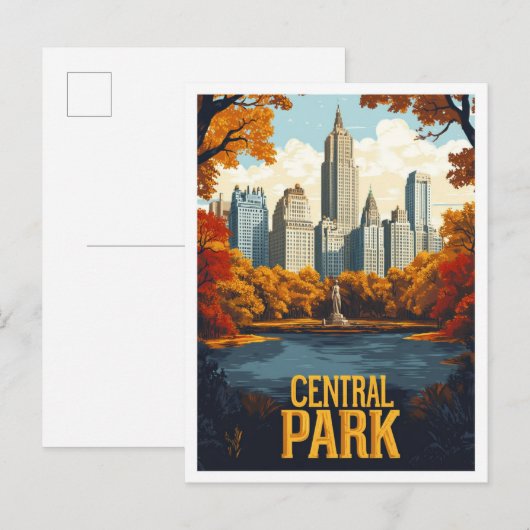 Central Park NYC USA Vintage Illustration Travel Briefkaart (Voorkant / Achterkant)