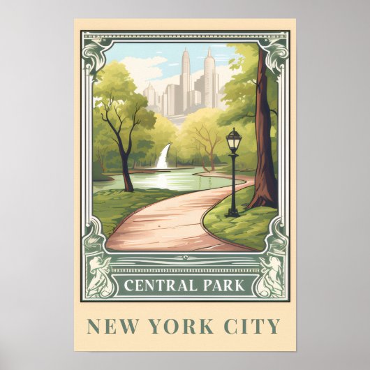 Central Park NYC Vintage Reis Kunst Poster (Voorkant)