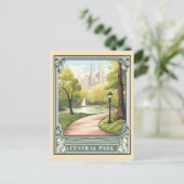 Central Park NYC Vintage Travel Art Briefkaart (Staand voorkant)