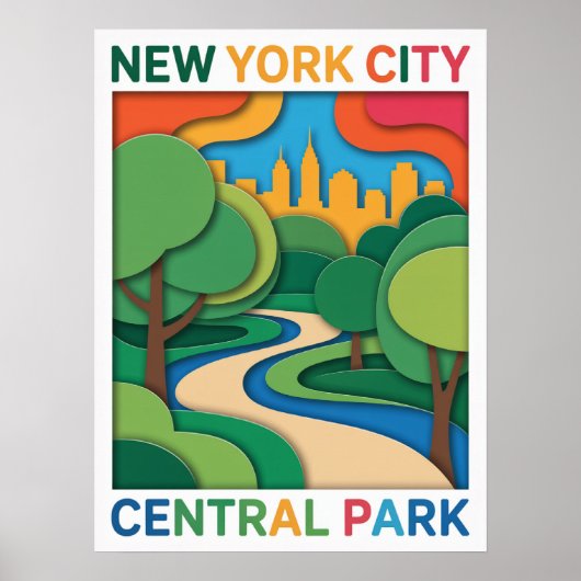 Central Park Paper Cut Sunset Poster (Voorkant)