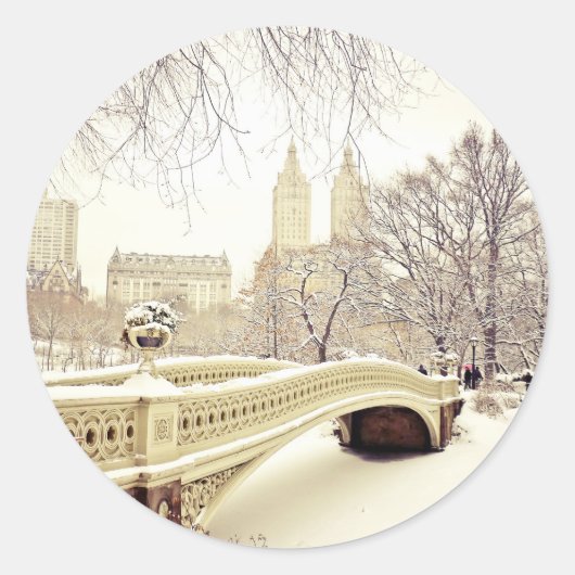 Central Park Snow - Winter New York Ronde Sticker (Voorkant)