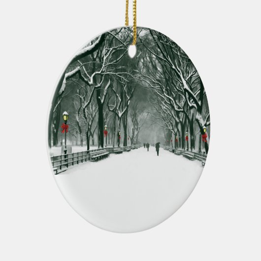 Central Park Snowy Path Keramisch Ornament (Rechts)