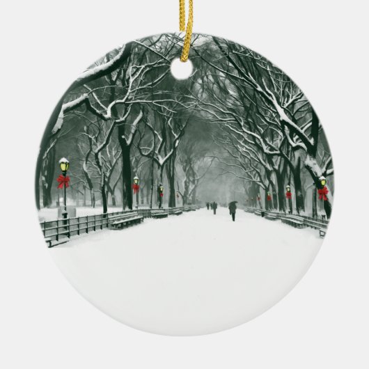 Central Park Snowy Path Keramisch Ornament (Voorkant)
